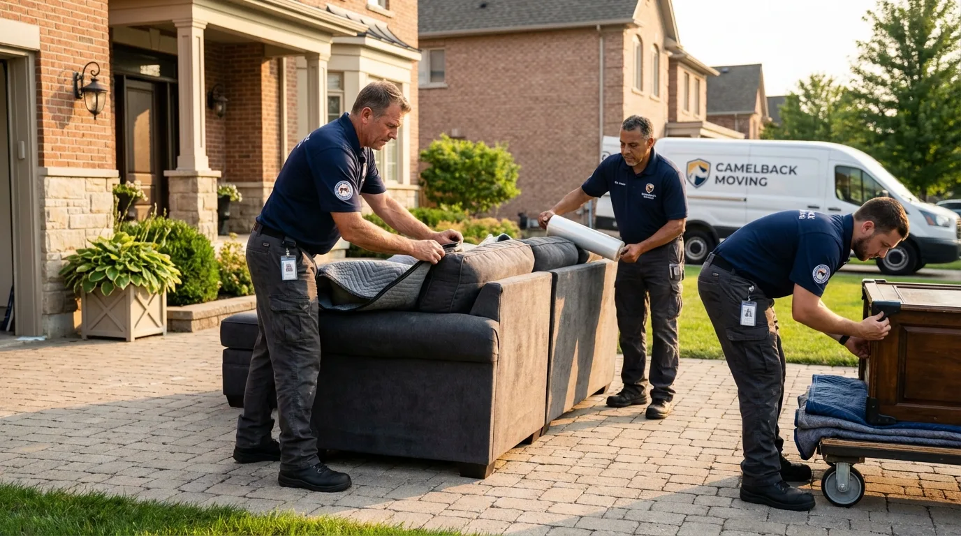 Large estate moving crew wrapping furniture in Calais, ME